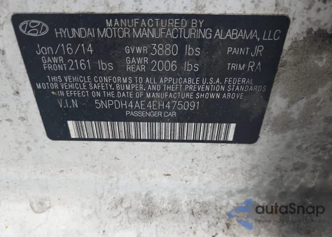 2014 Hyundai Elantra Se z USA, uszkodzony, nr VIN 5NPDH4AE4EH475091